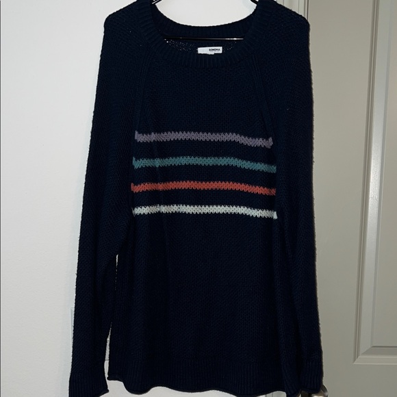 Sonoma Navy Sweater with Multicolor Stripes - Picture 1 of 7